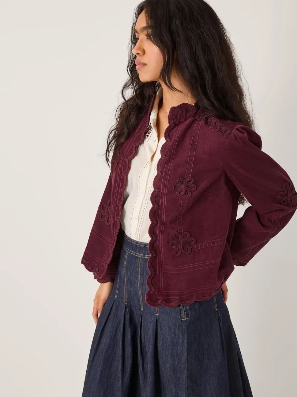 Monsoon Red Jimena Floral Corduroy Jacket