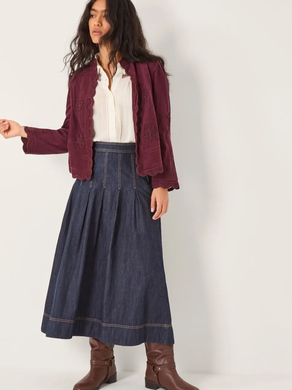 Monsoon Red Jimena Floral Corduroy Jacket