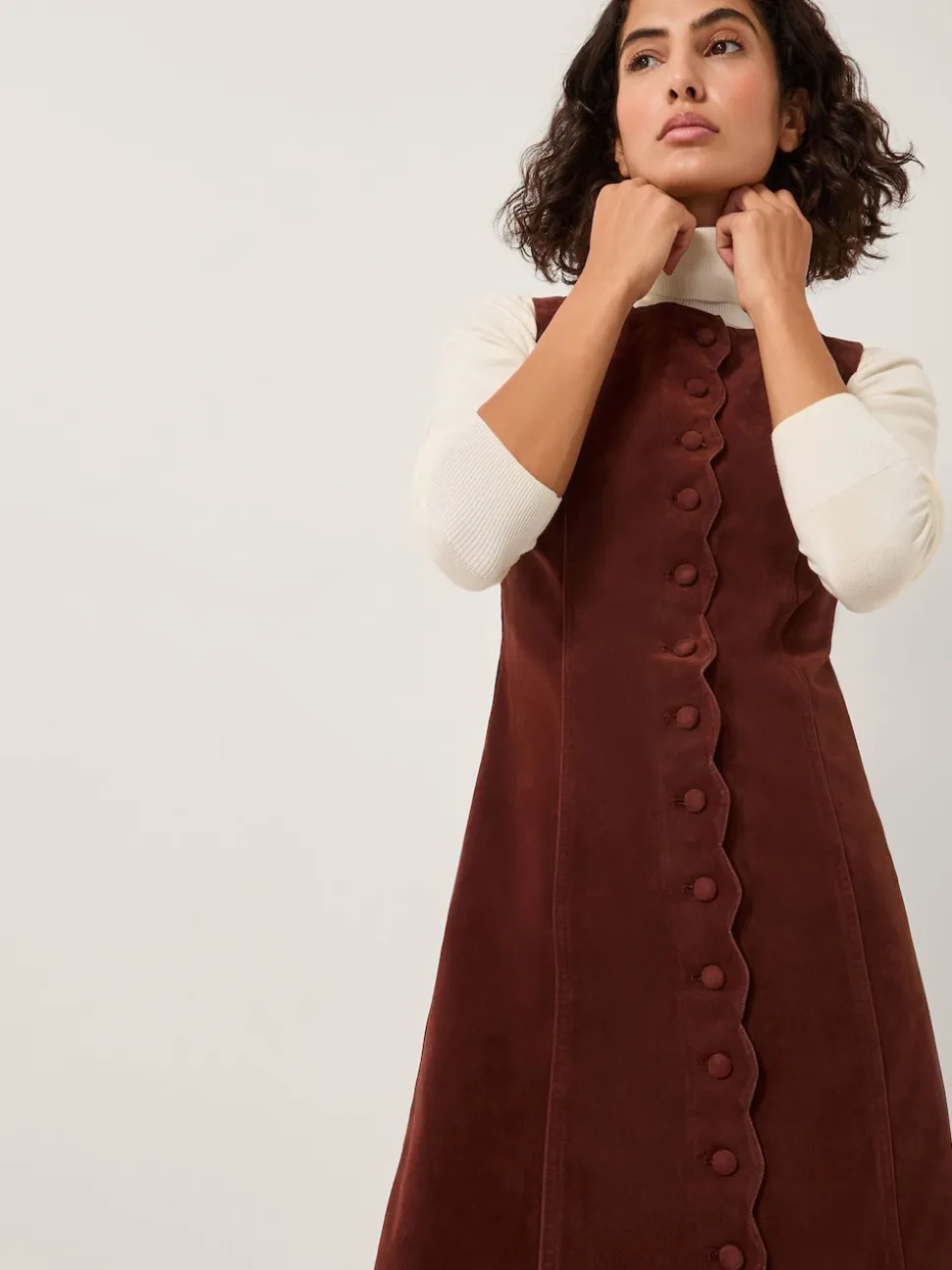 Monsoon Red Rubi Sleeveless Scallop Midi Dress