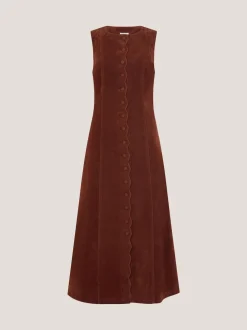 Monsoon Red Rubi Sleeveless Scallop Midi Dress