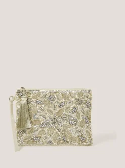 Monsoon Silver Febe Floral Embellished Tassel Pouch