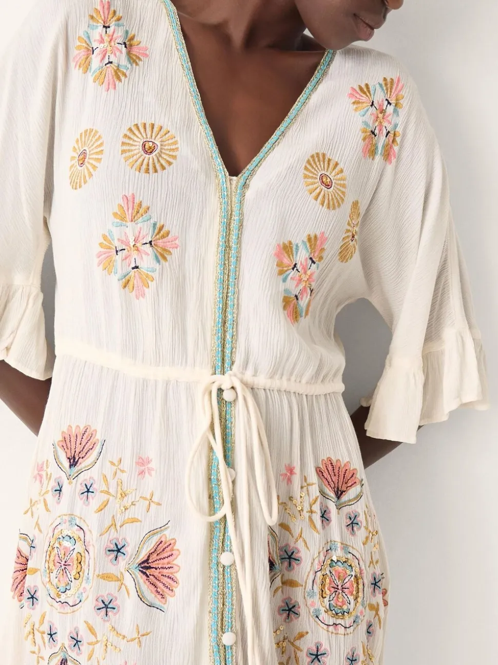 Monsoon White Juniper Embroidered Maxi Dress