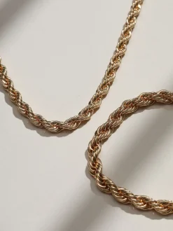 Mood Gold Tone Twisted Rope Necklace Bracelet Set
