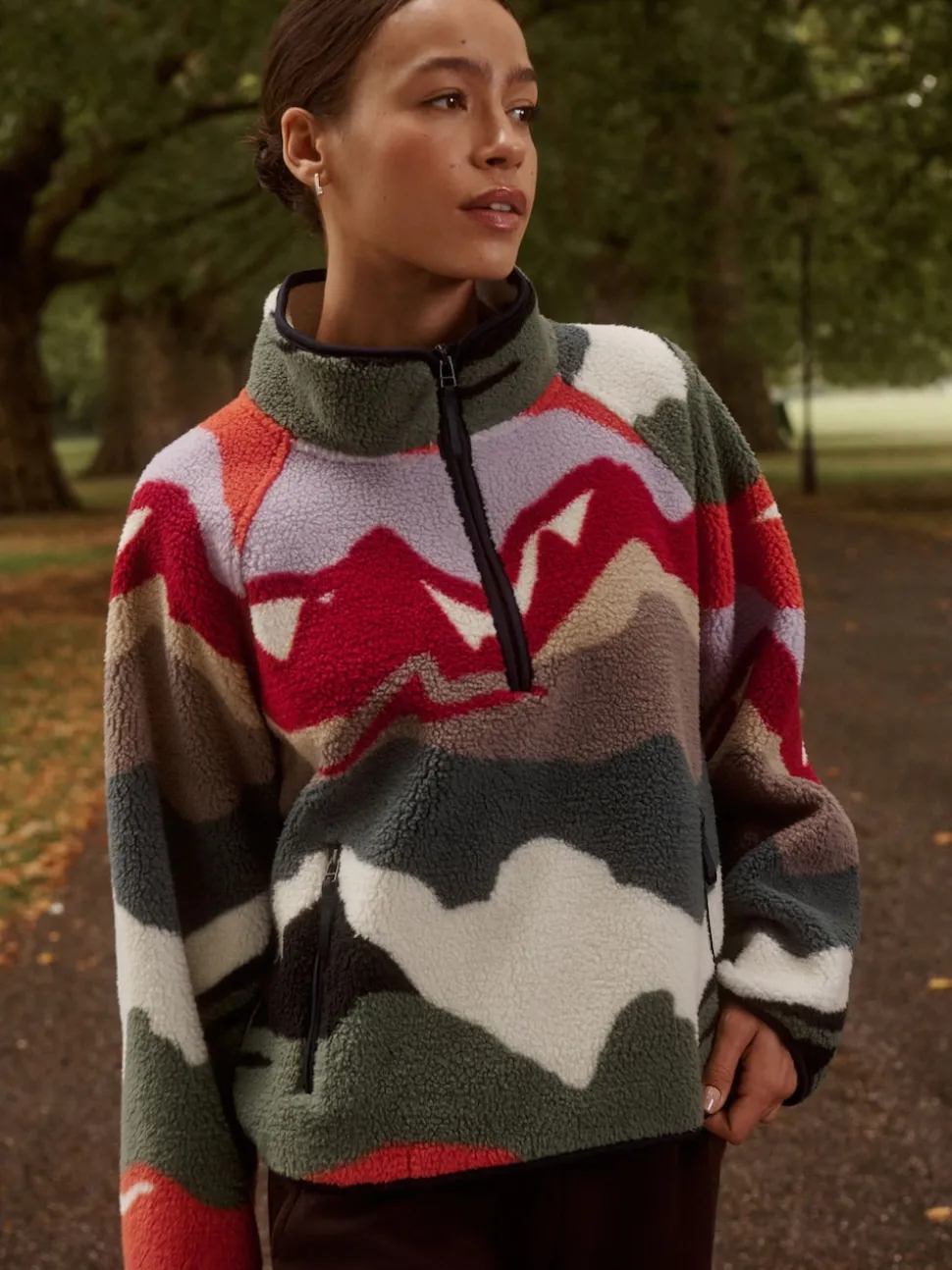 Mountain Print Active Printed Borg Jacket