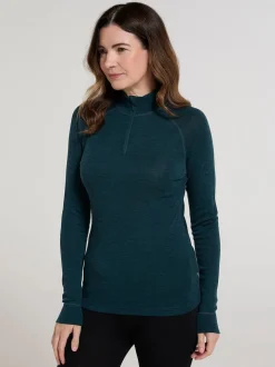 Mountain Warehouse Forest Green Womens Merino Zip Neck Thermal Top