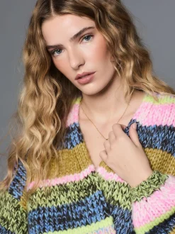 Multi Blue/Green Stripe Soft Touch Chunky Knit Cardigan