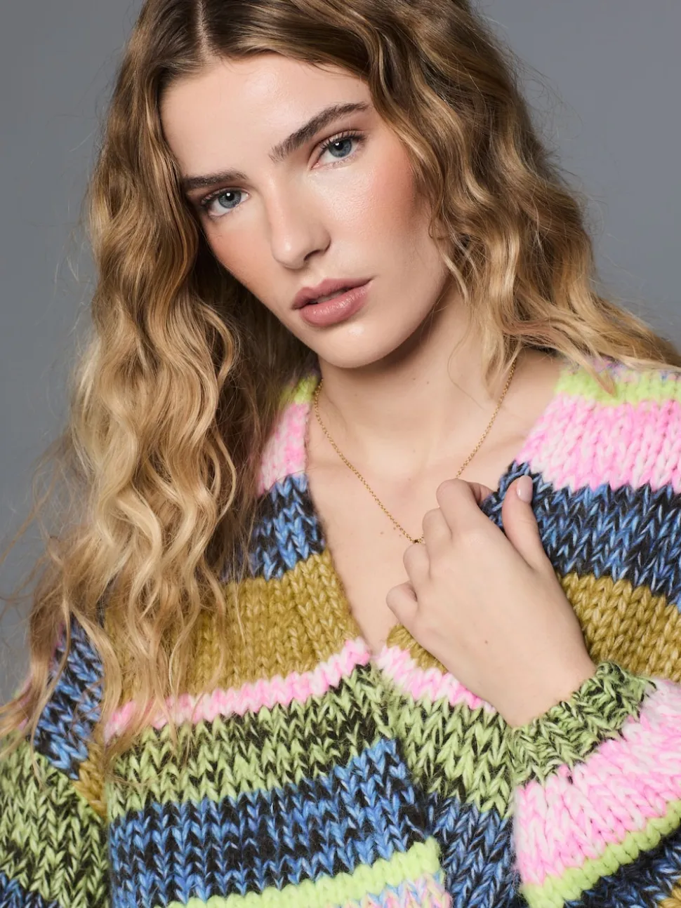 Multi Blue/Green Stripe Soft Touch Chunky Knit Cardigan