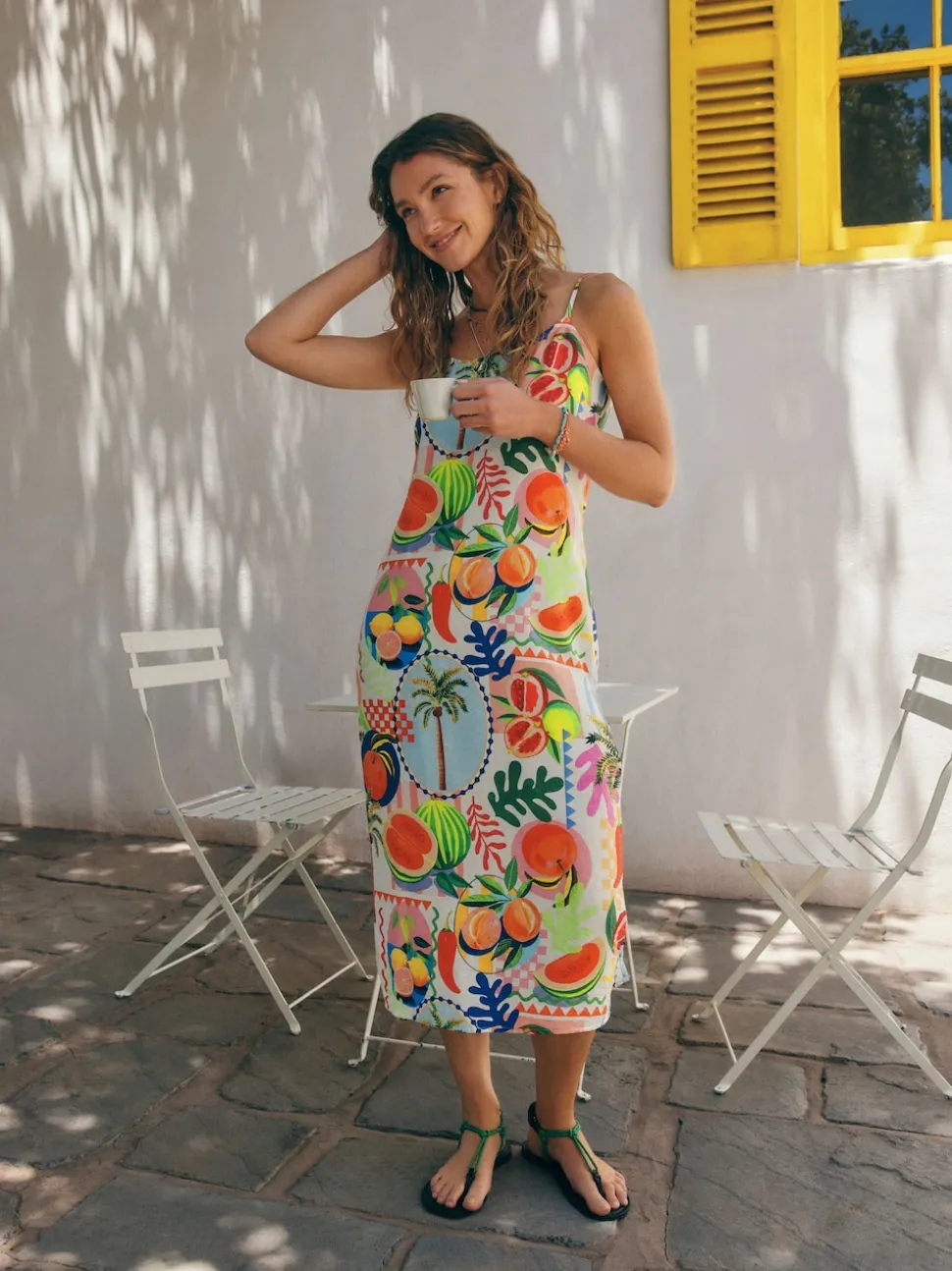 Multi Fruit Print Midi Slip Summer Dress
