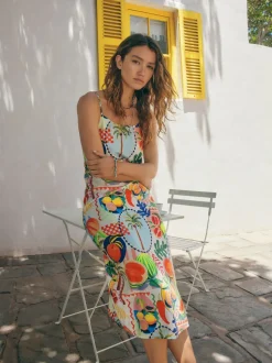 Multi Fruit Print Midi Slip Summer Dress