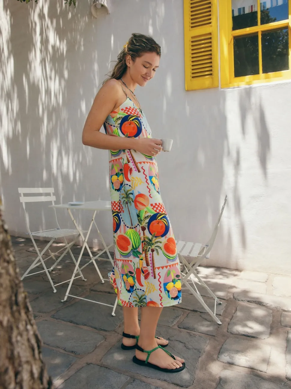 Multi Fruit Print Midi Slip Summer Dress