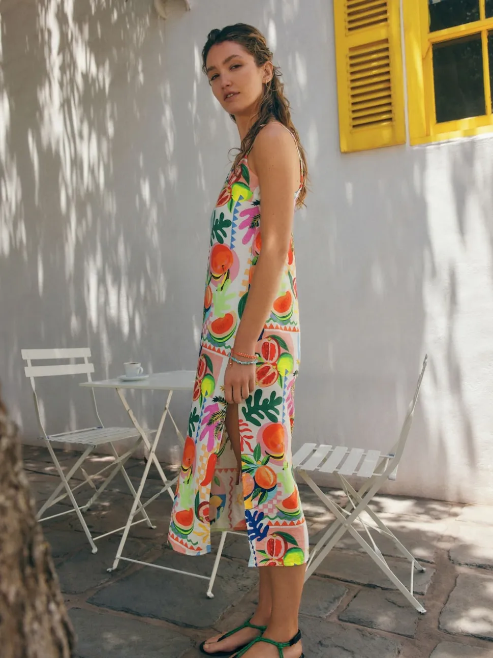 Multi Fruit Print Midi Slip Summer Dress