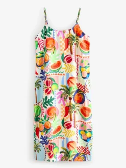 Multi Fruit Print Midi Slip Summer Dress
