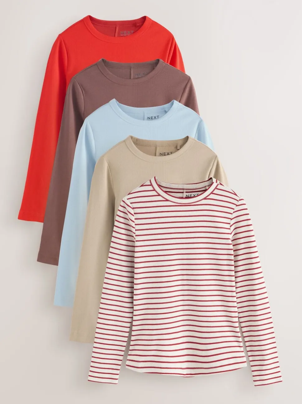 Multi/Striped 5 Pack Ribbed Long Sleeve T-Shirts