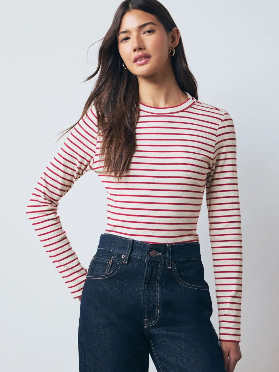 Multi/Striped 5 Pack Ribbed Long Sleeve T-Shirts