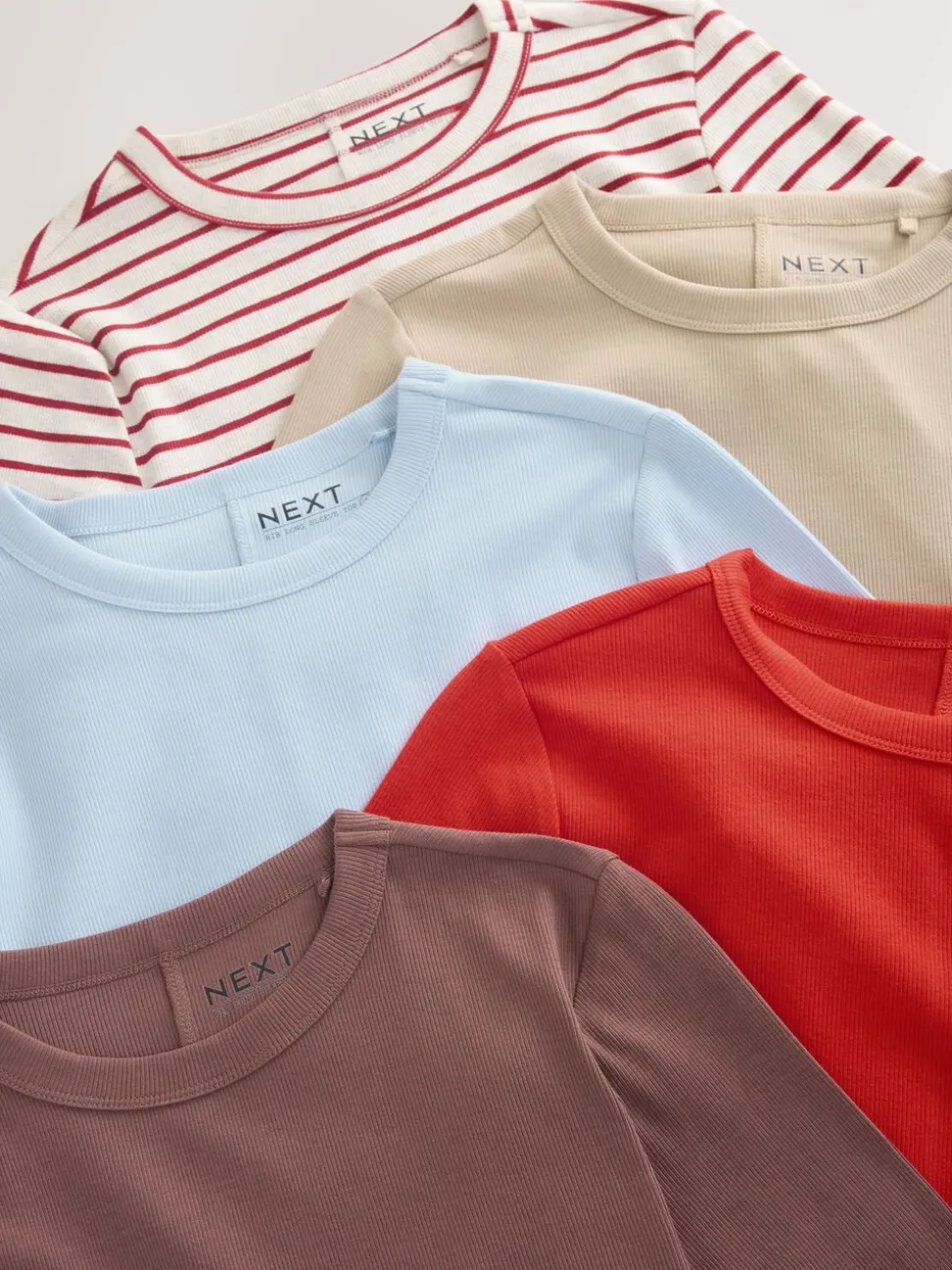 Multi/Striped 5 Pack Ribbed Long Sleeve T-Shirts
