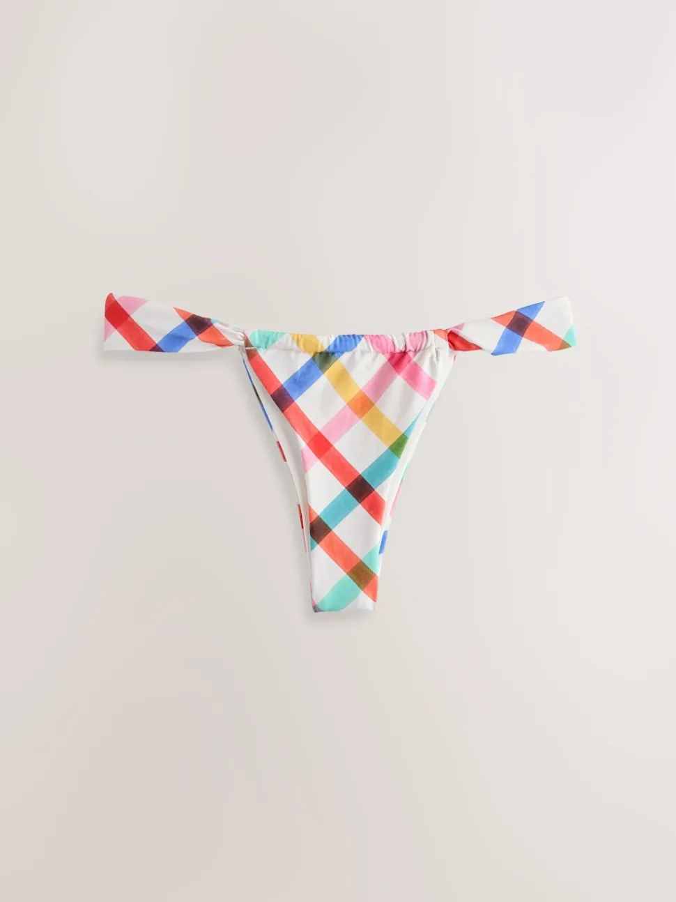 Multi/White Bright Check Tanga Bikini Bottoms