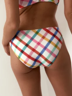 Multi/White Bright Check V Front High Leg Bikini Bottoms