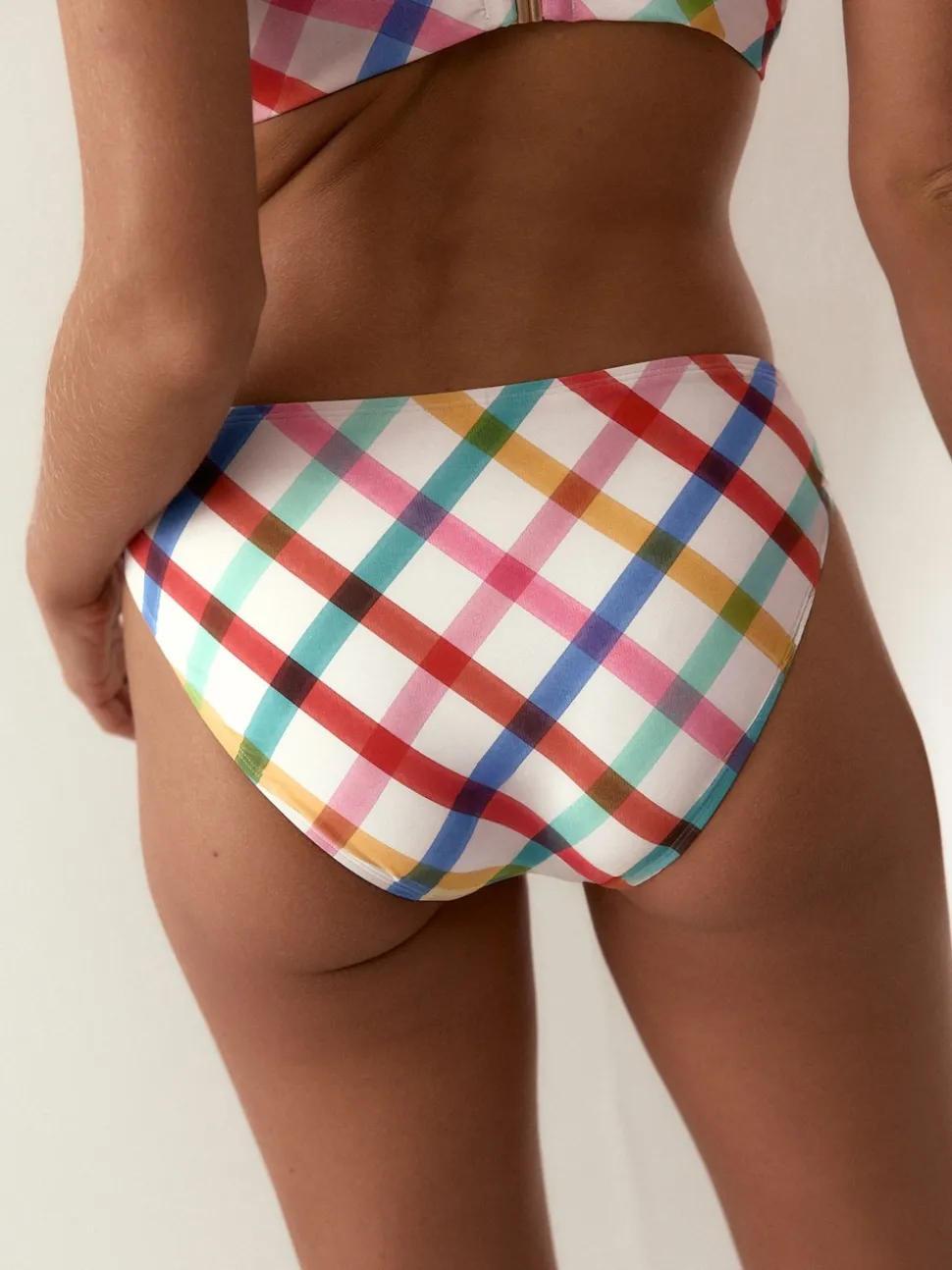 Multi/White Bright Check V Front High Leg Bikini Bottoms