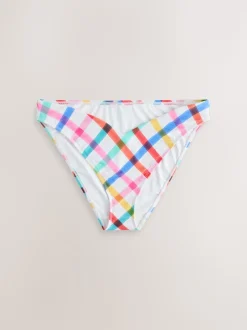 Multi/White Bright Check V Front High Leg Bikini Bottoms