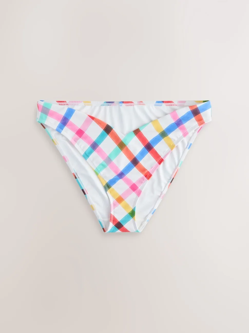 Multi/White Bright Check V Front High Leg Bikini Bottoms