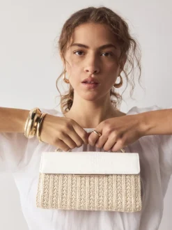 Natural Raffia Effect Top Handle Bag