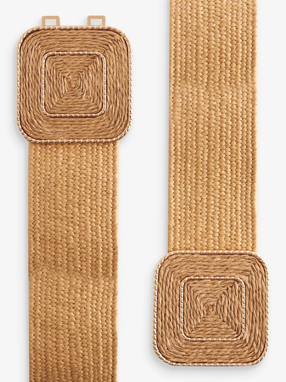 Natural Square Buckle Wide Raffia Effect Belt
