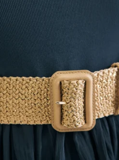 Natural/Gold Wide Raffia Effect Belt