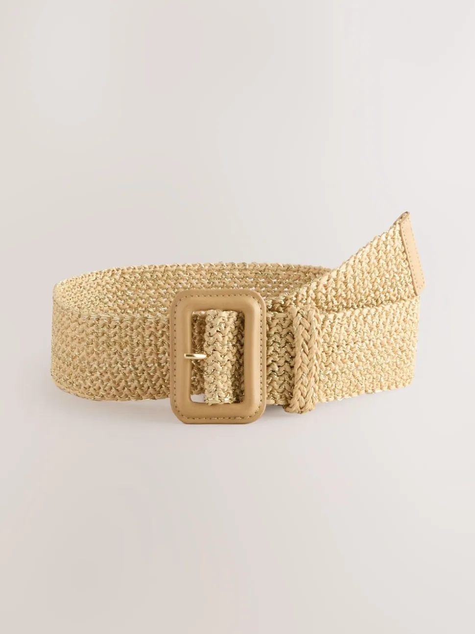 Natural/Gold Wide Raffia Effect Belt