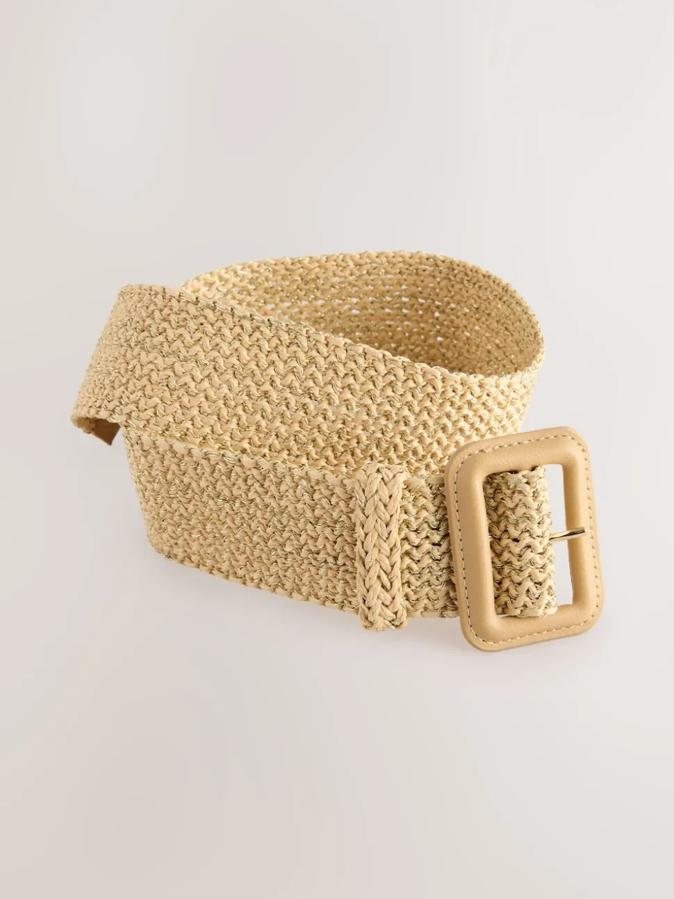 Natural/Gold Wide Raffia Effect Belt