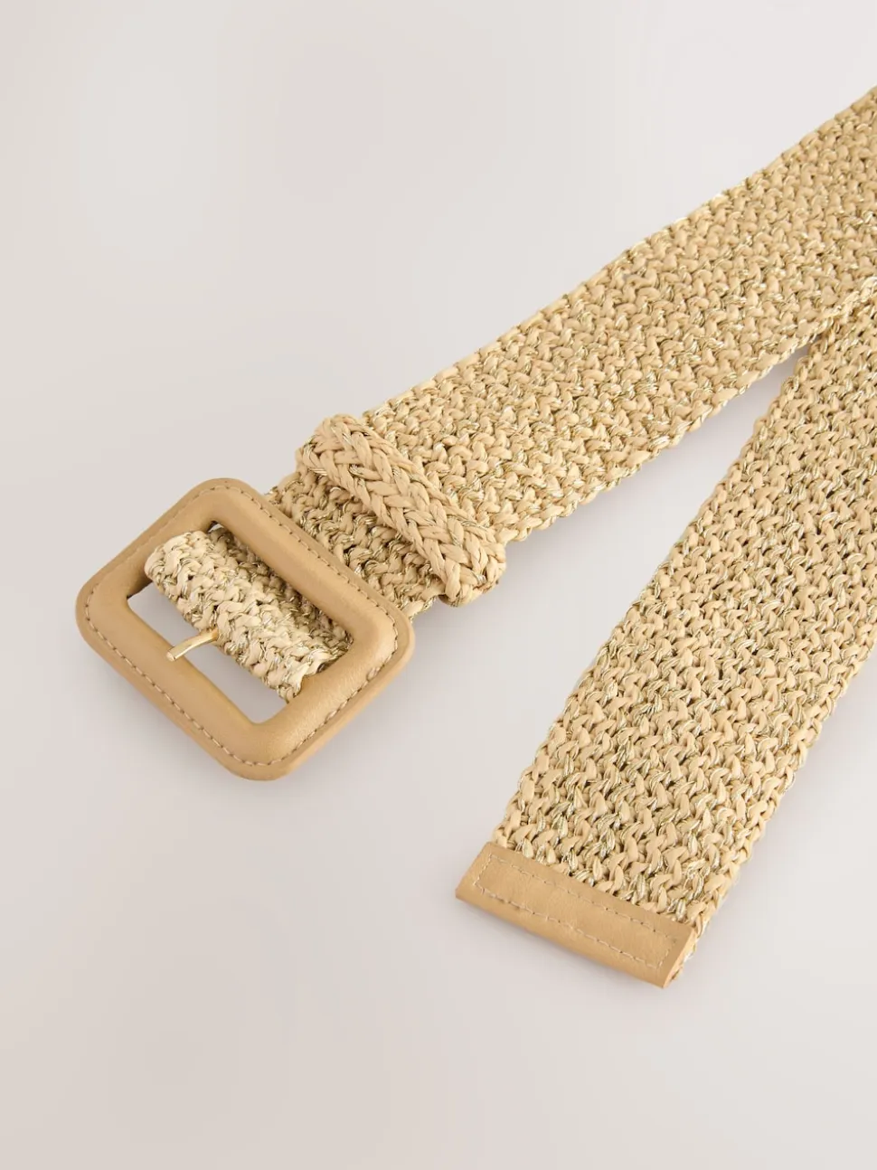 Natural/Gold Wide Raffia Effect Belt
