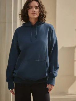 Navy Blue Active Longline Overhead Seam Detail Supersoft Hoodie with Pockets