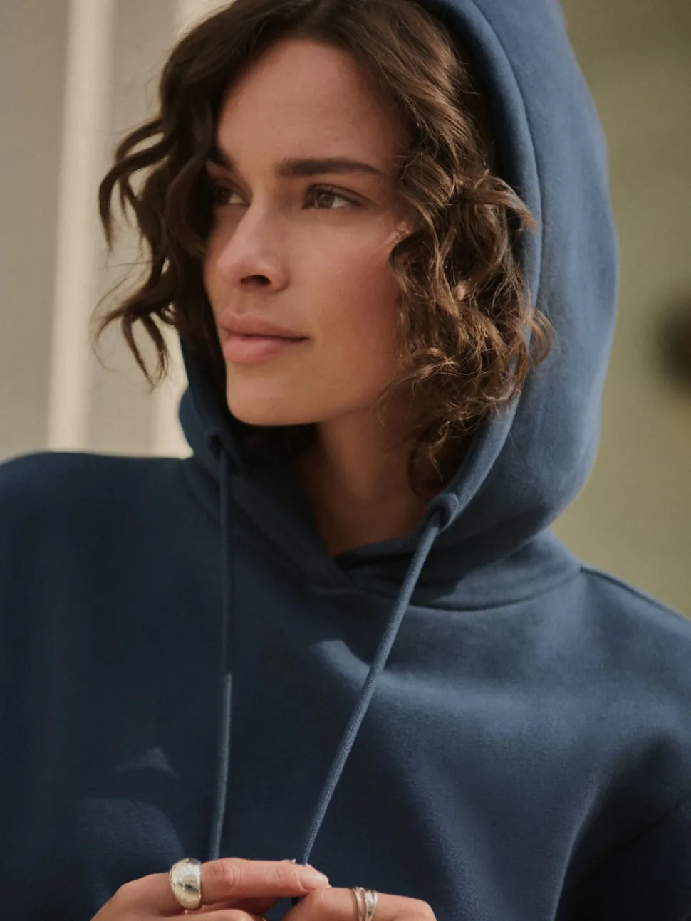 Navy Blue Active Longline Overhead Seam Detail Supersoft Hoodie with Pockets