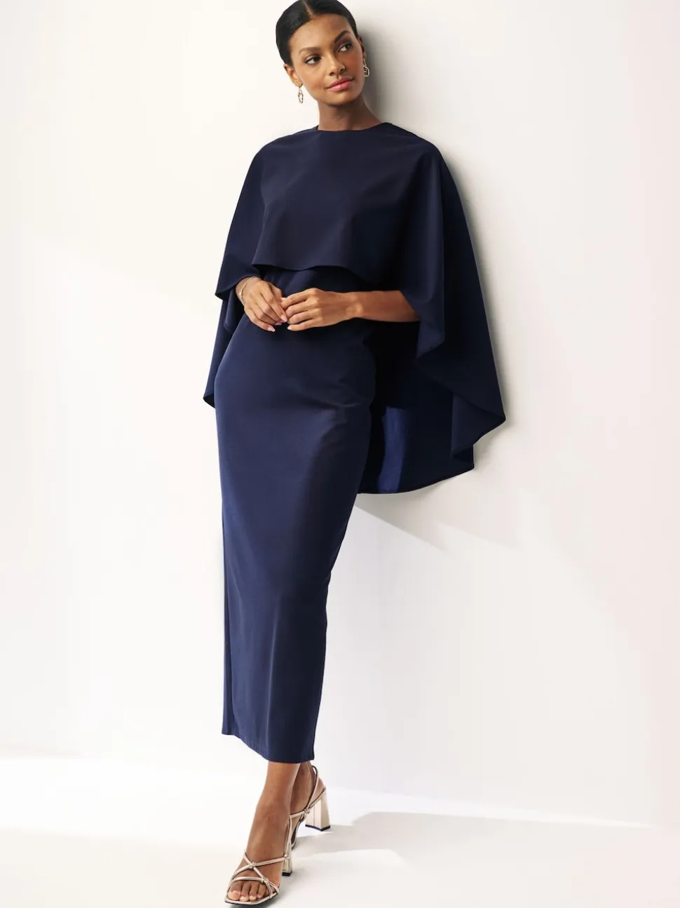 Navy Blue Cape Maxi Dress