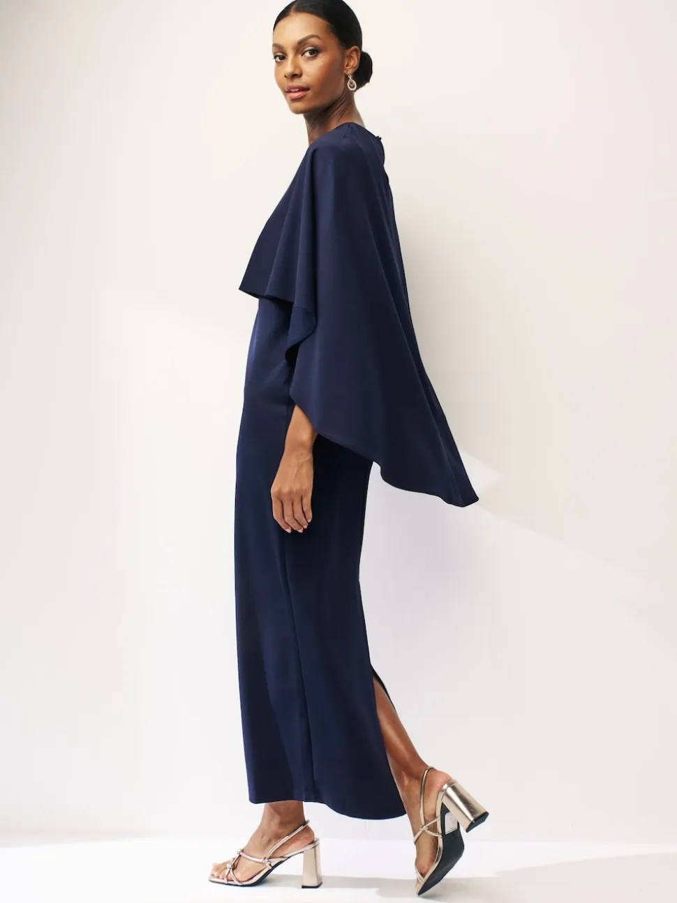Navy Blue Cape Maxi Dress