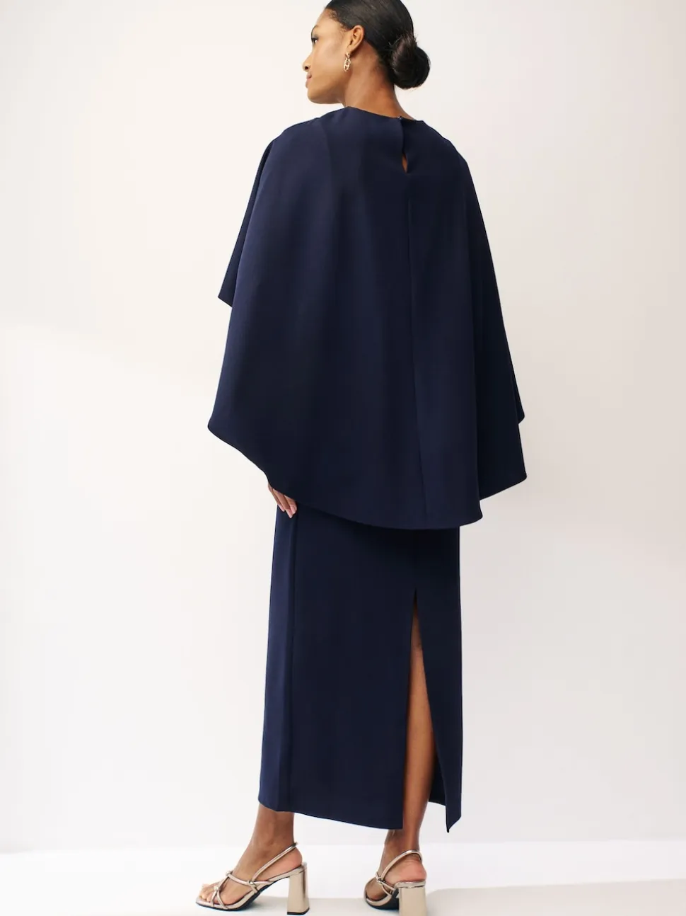 Navy Blue Cape Maxi Dress