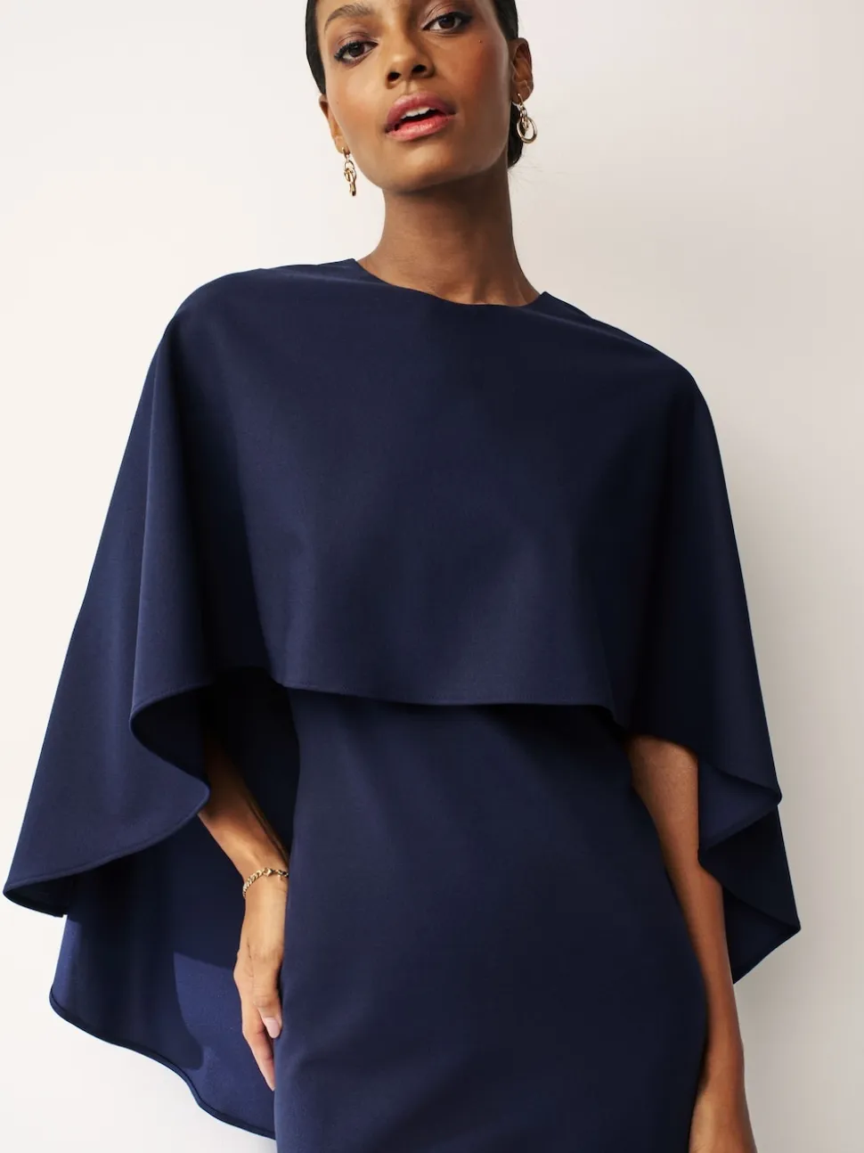 Navy Blue Cape Maxi Dress