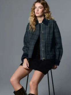 Navy Blue Check Hertiage Cord Collar Jacket