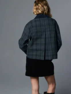 Navy Blue Check Hertiage Cord Collar Jacket