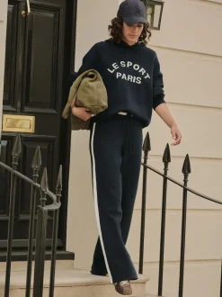 Navy Blue Compact Cosy Graphic Long Sleeve Hoodie