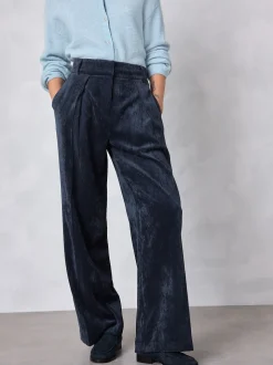 Navy Blue Cord Wide Leg Trousers