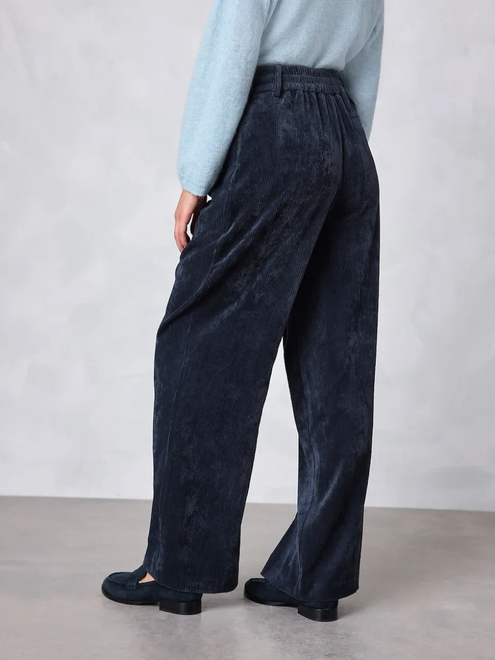 Navy Blue Cord Wide Leg Trousers