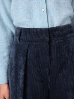 Navy Blue Cord Wide Leg Trousers