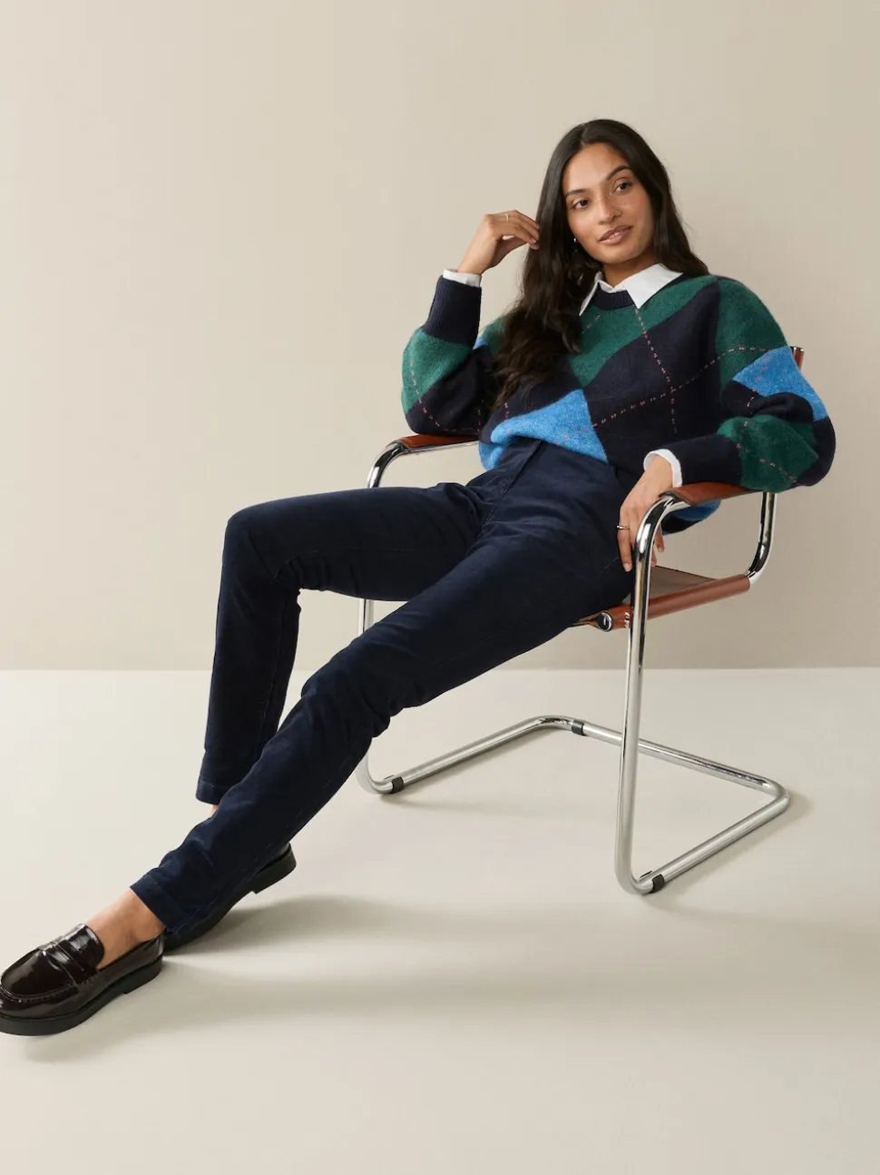 Navy Blue Corduroy Skinny Trousers