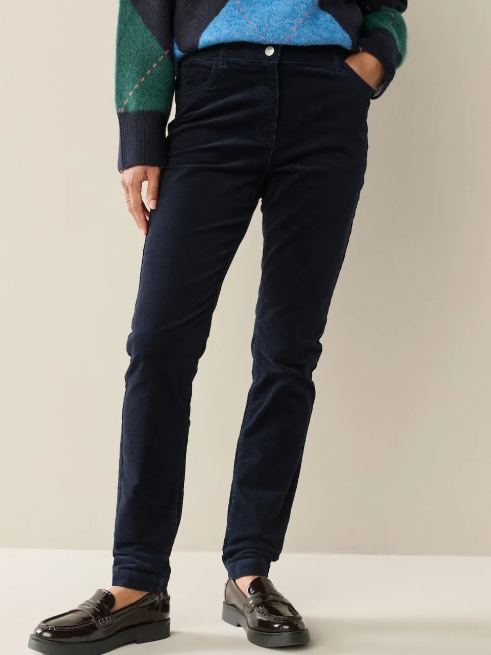 Navy Blue Corduroy Skinny Trousers