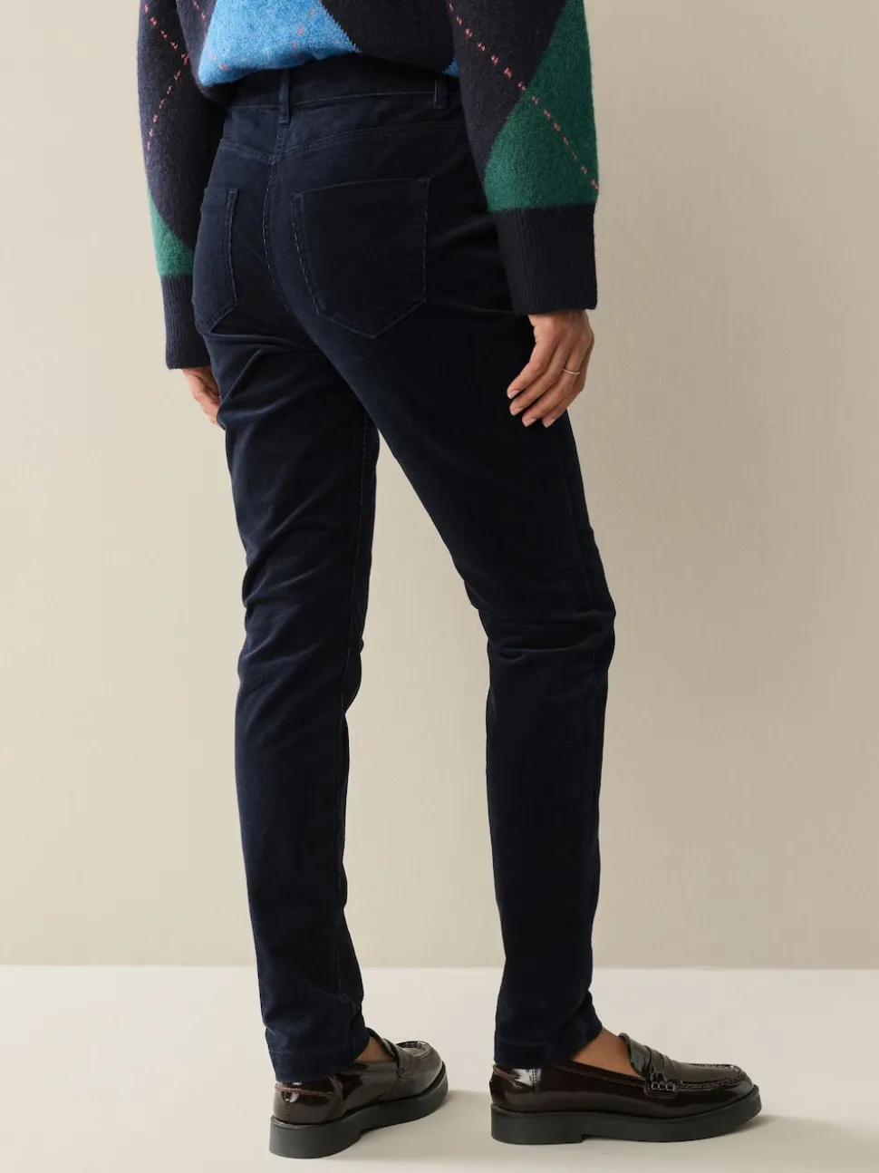 Navy Blue Corduroy Skinny Trousers