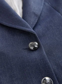Navy Blue Denim Look Fitted Single Breasted Blazer