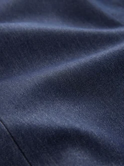 Navy Blue Denim Look Fitted Single Breasted Blazer