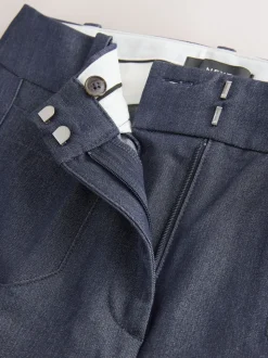 Navy Blue Denim Look Slim Flare Trousers