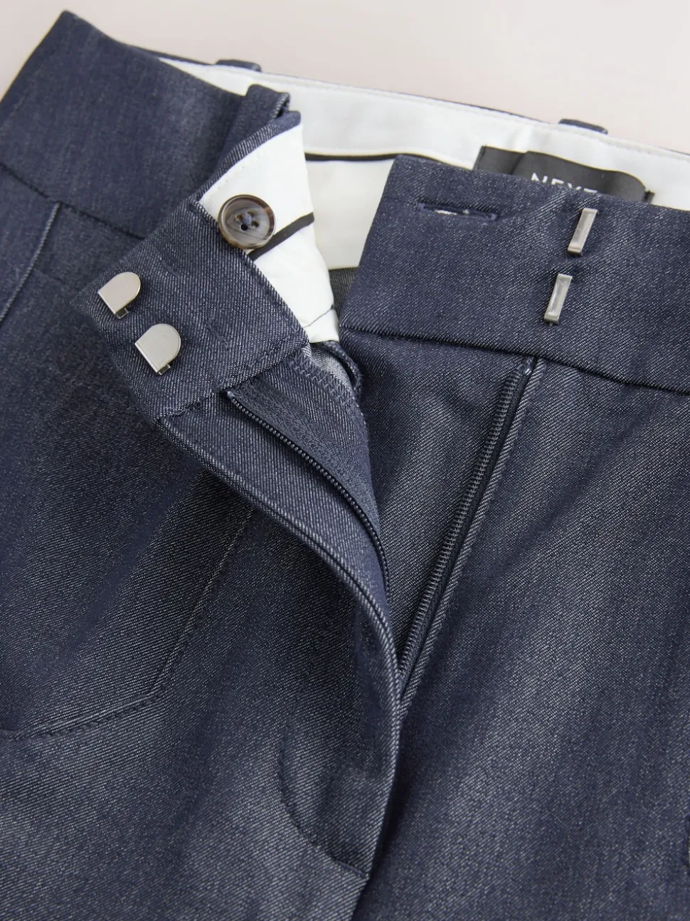 Navy Blue Denim Look Slim Flare Trousers