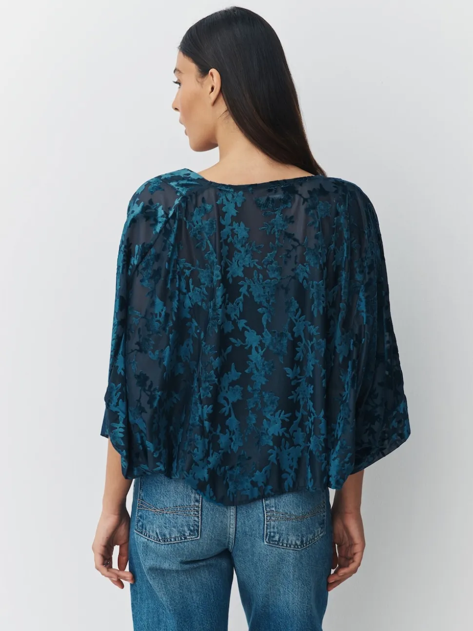 Navy Blue Devore Short Sleeve Cover Up